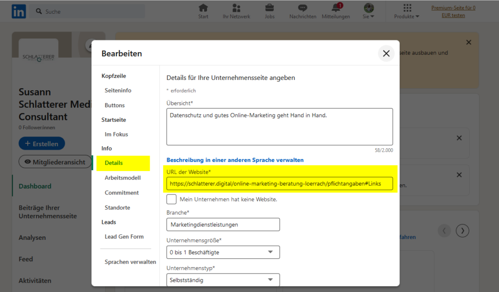 Pflichtangaben LinkedIn